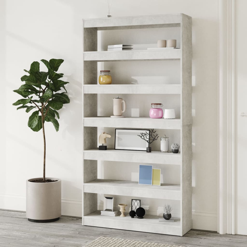 Kirjahylly/tilanjakaja betoninharmaa 100x30x198 cm tekninen puu - Sisustajankoti.fi