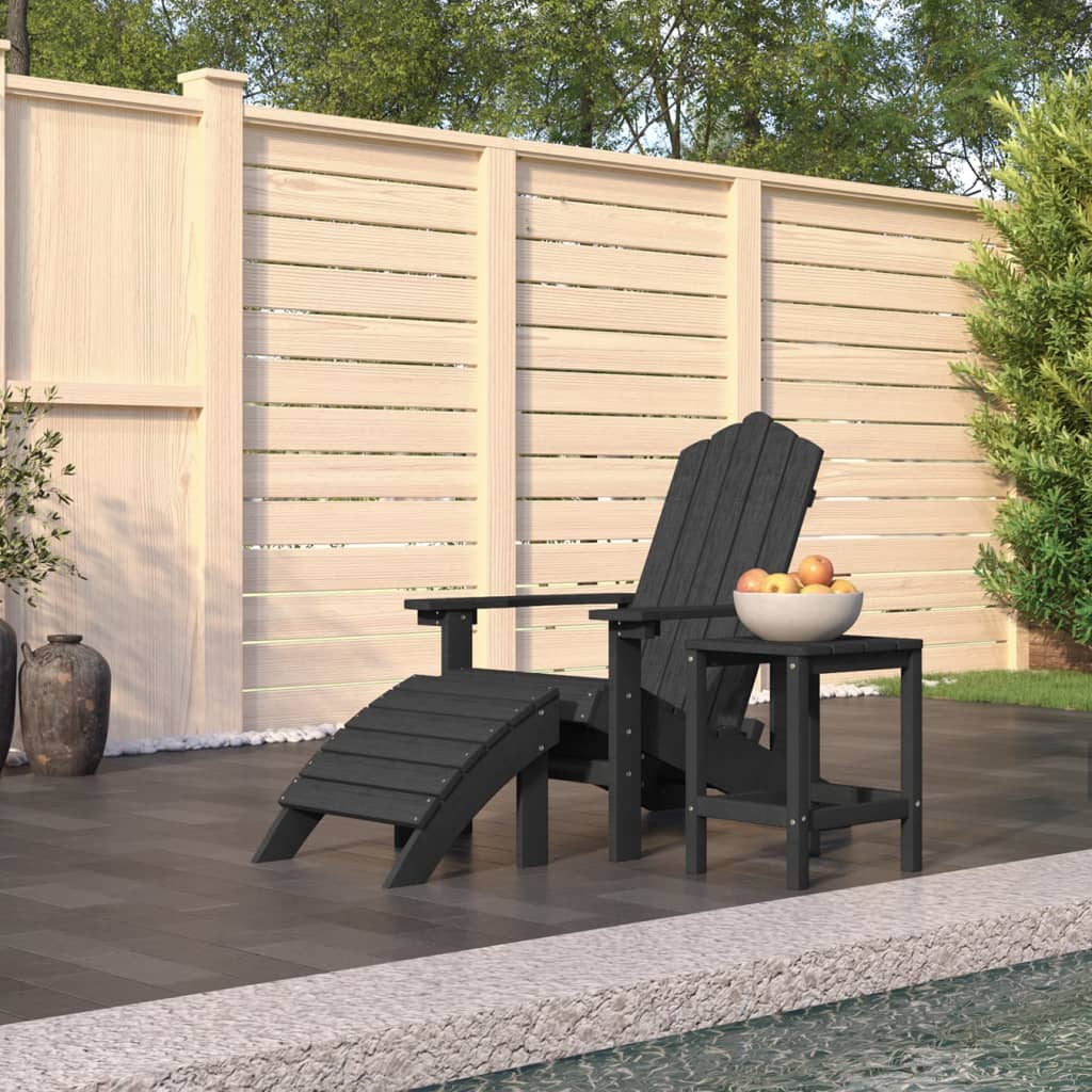 Adirondack puutarhatuoli jalkatuella/pöydällä HDPE antrasiitti - Sisustajankoti.fi
