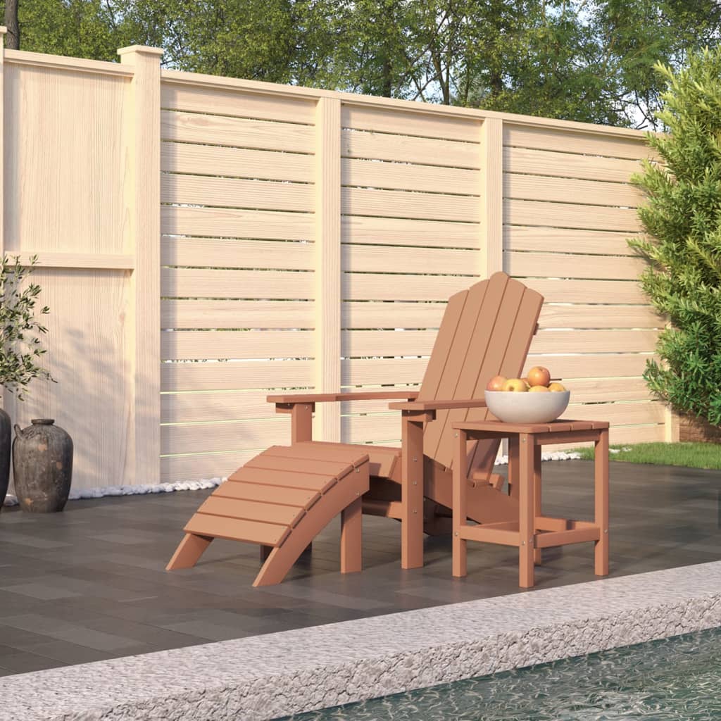 Adirondack puutarhatuoli jalkatuella ja pöydällä HDPE ruskea - Sisustajankoti.fi