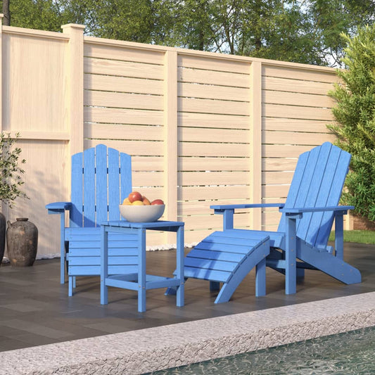 Adirondack puutarhatuolit jalkatuet ja pöytä HDPE vedensininen - Sisustajankoti.fi