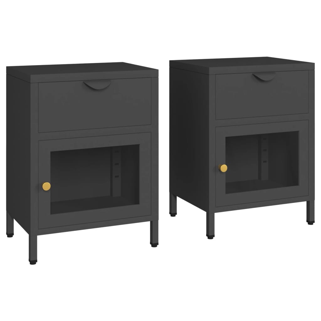 Yöpöydät 2 kpl antrasiitti 40x30x54,5 cm teräs ja lasi - Sisustajankoti.fi
