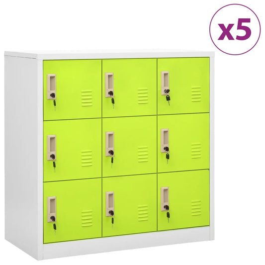 Pukukaapit 5 kpl vaaleanharmaa ja vihreä 90x45x92,5 cm teräs - Sisustajankoti.fi