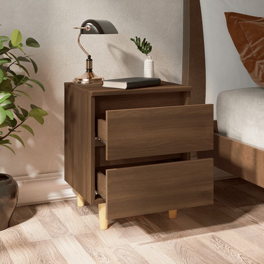 Yöpöydät täyspuujaloilla 2 kpl ruskea tammi 40x35x50 cm - Sisustajankoti.fi