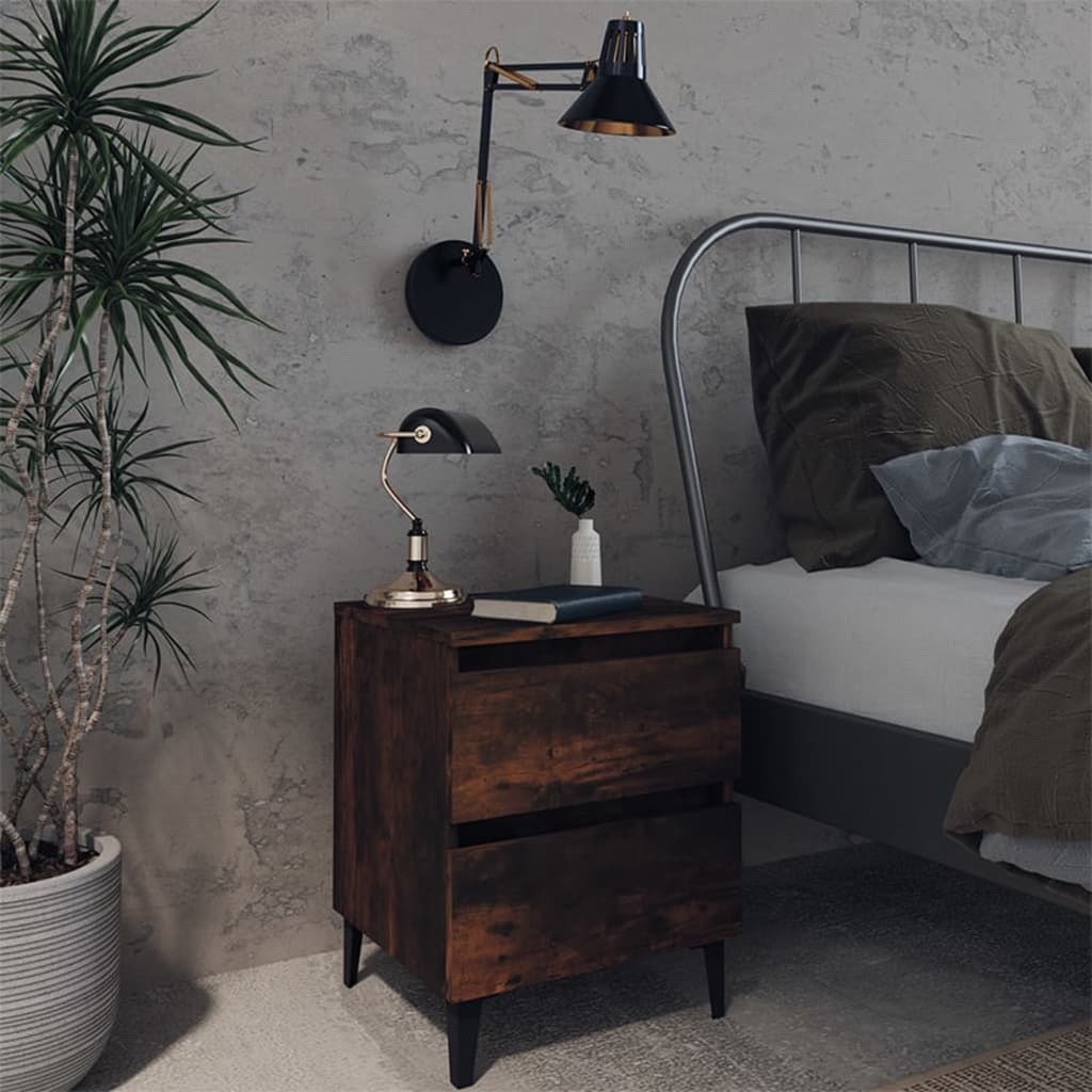 Yöpöydät metalliset jalat 2 kpl savutammi 40x35x50 cm - Sisustajankoti.fi