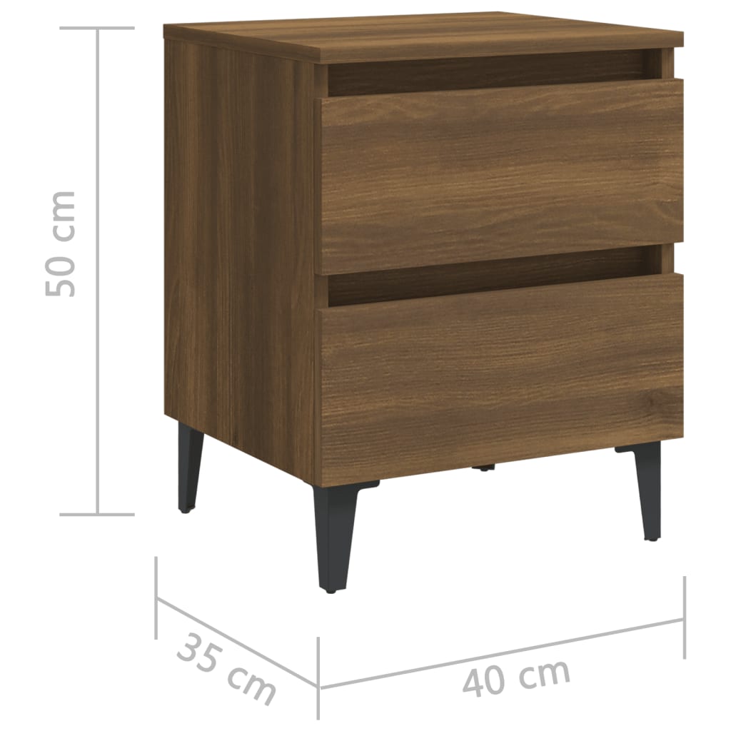 Yöpöydät metallijaloilla 2 kpl ruskea tammi 40x35x50 cm - Sisustajankoti.fi