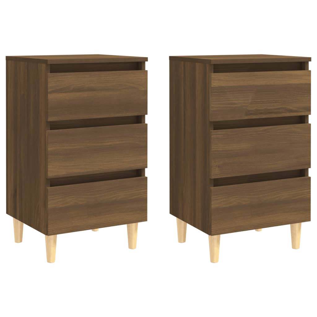 Yöpöydät täyspuujaloilla 2 kpl ruskea tammi 40x35x69 cm - Sisustajankoti.fi