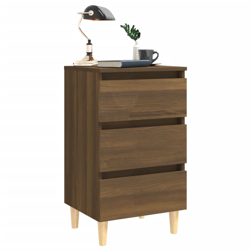 Yöpöydät täyspuujaloilla 2 kpl ruskea tammi 40x35x69 cm - Sisustajankoti.fi
