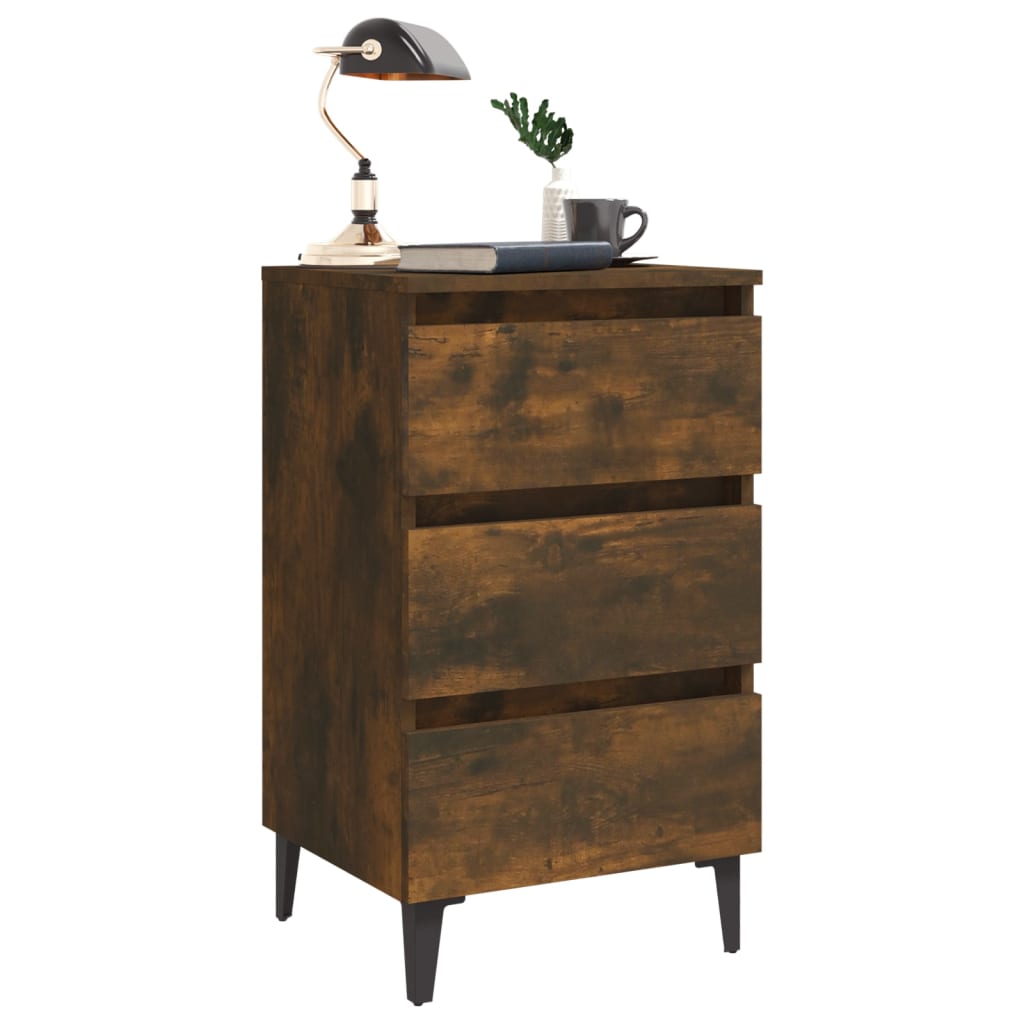 Yöpöydät metallijaloilla 2 kpl savutammi 40x35x69 cm - Sisustajankoti.fi