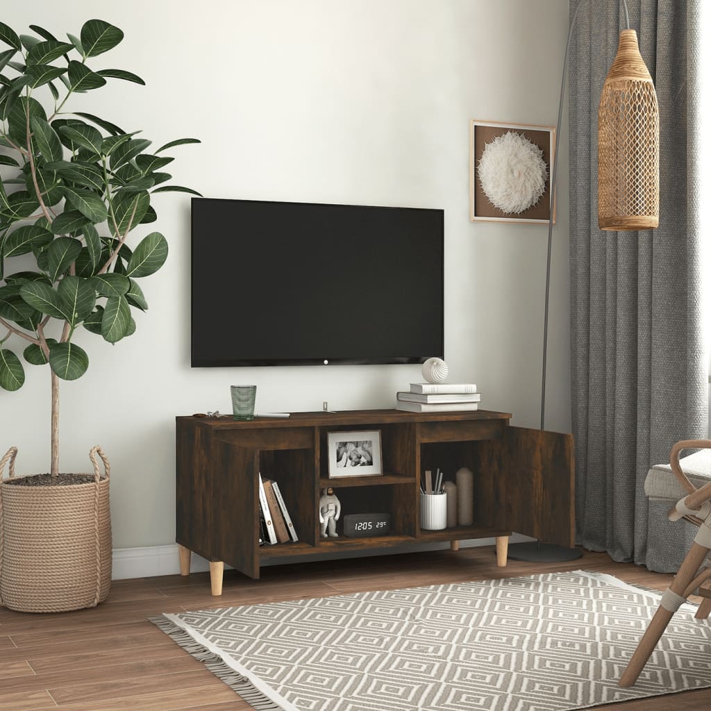 TV-taso täyspuujaloilla savutammi 103,5x35x50 cm - Sisustajankoti.fi