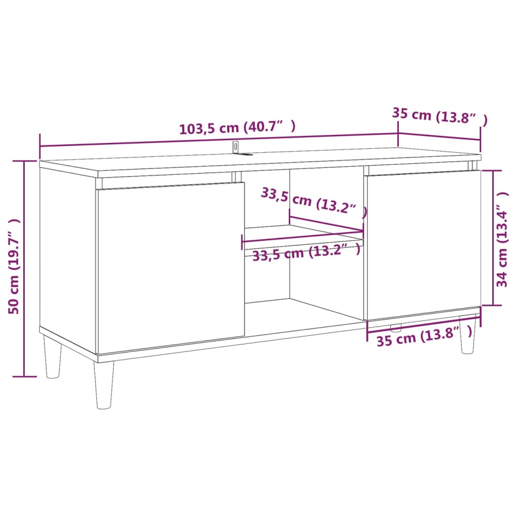 TV-taso täyspuiset jalat harmaa Sonoma 103,5x35x50 cm - Sisustajankoti.fi