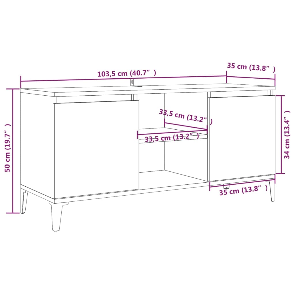 TV-taso metallijaloilla savutammi 103,5x35x50 cm - Sisustajankoti.fi
