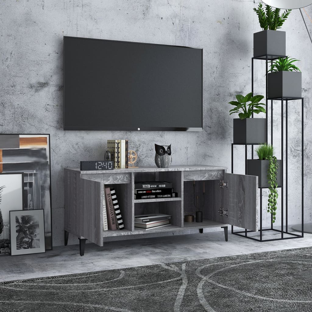 TV-taso metallijaloilla harmaa Sonoma 103,5x35x50 cm - Sisustajankoti.fi
