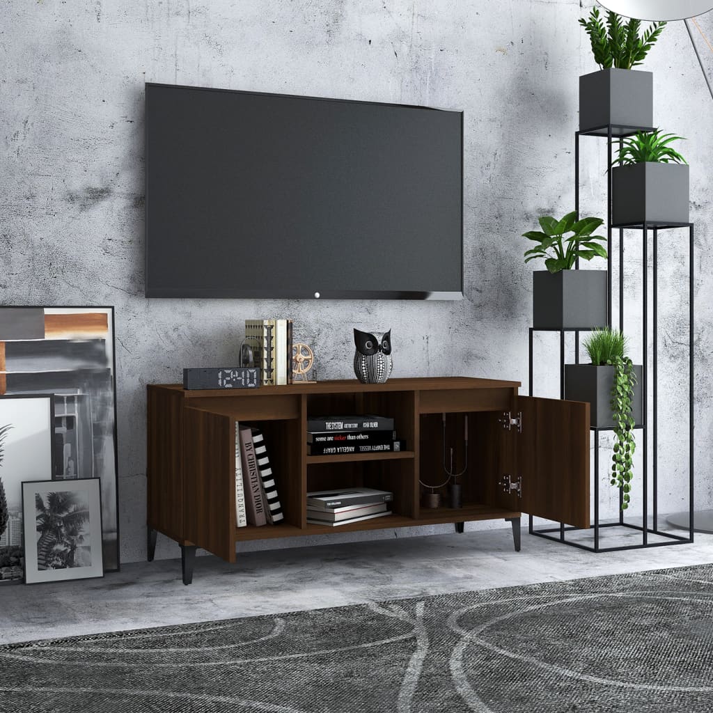TV-taso metallijaloilla ruskea tammi 103,5x35x50 cm - Sisustajankoti.fi