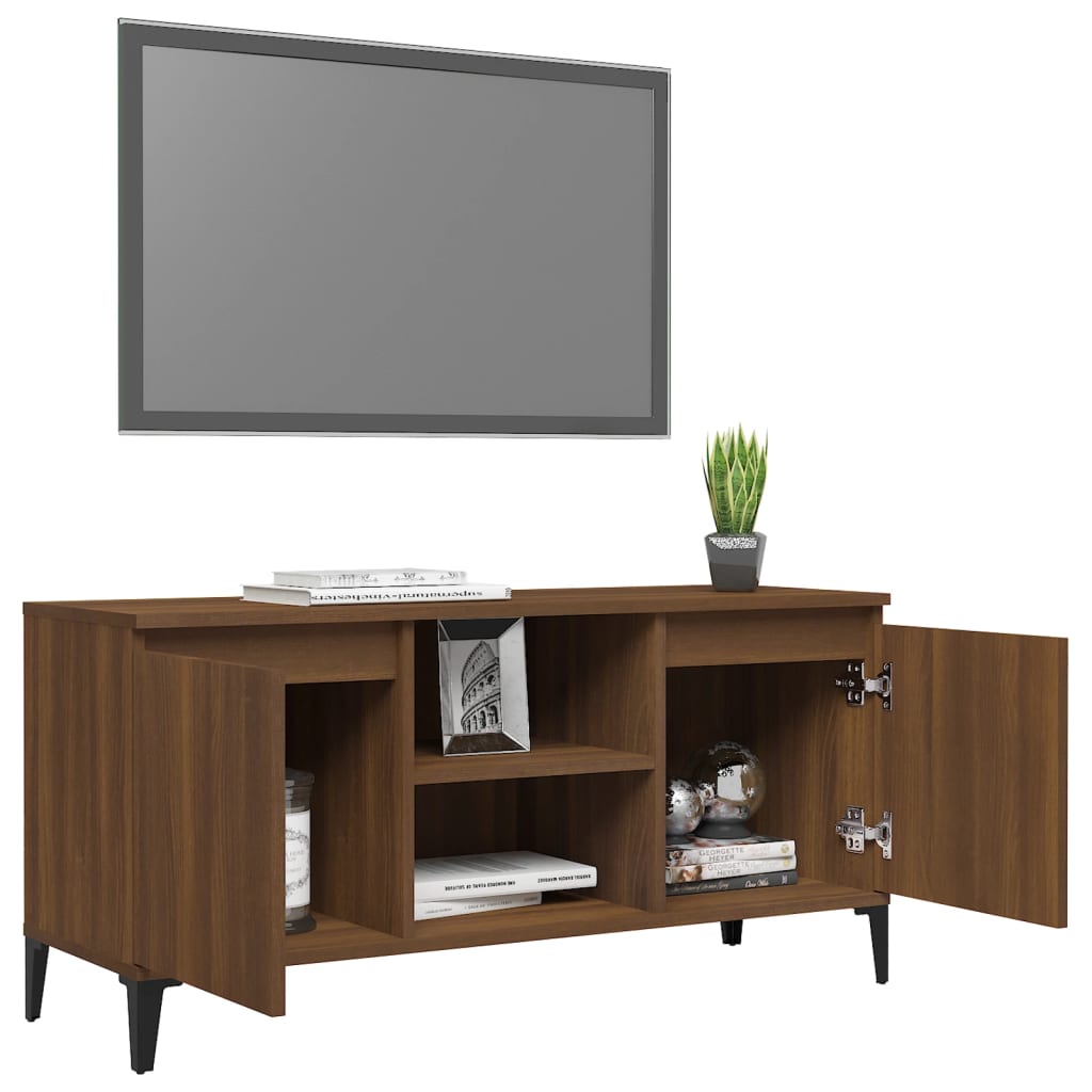 TV-taso metallijaloilla ruskea tammi 103,5x35x50 cm - Sisustajankoti.fi