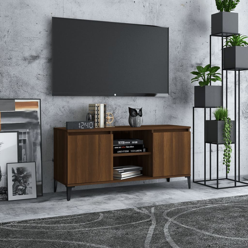 TV-taso metallijaloilla ruskea tammi 103,5x35x50 cm - Sisustajankoti.fi