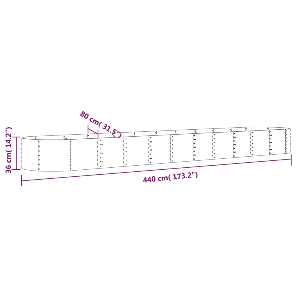 Puutarhakukkalaatikko jauhemaalattu teräs 440x80x36 cm vihreä - Sisustajankoti.fi