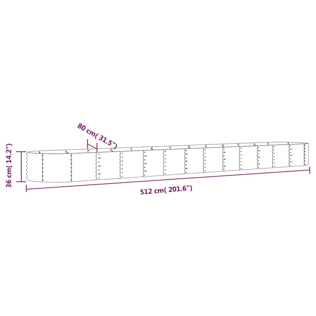 Puutarhakukkalaatikko jauhemaalattu teräs 512x80x36 cm vihreä - Sisustajankoti.fi