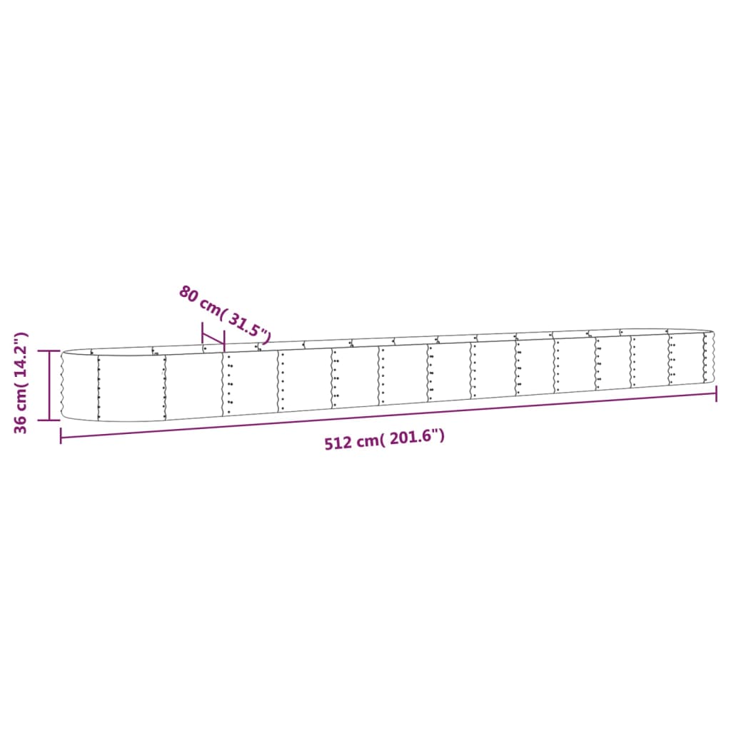 Puutarhakukkalaatikko jauhemaalattu teräs 512x80x36 cm hopea - Sisustajankoti.fi