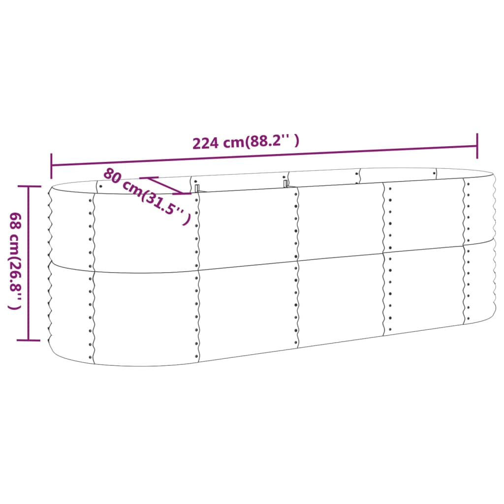 Korotettu kukkalaatikko jauhemaalattu teräs 224x80x68 cm harmaa - Sisustajankoti.fi