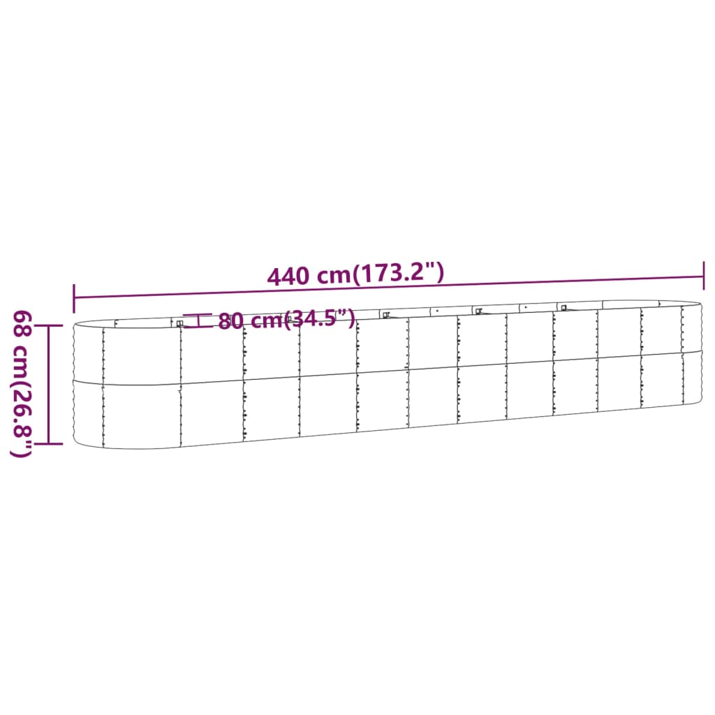 Korotettu kukkalaatikko jauhemaalattu teräs 440x80x68 cm hopea - Sisustajankoti.fi