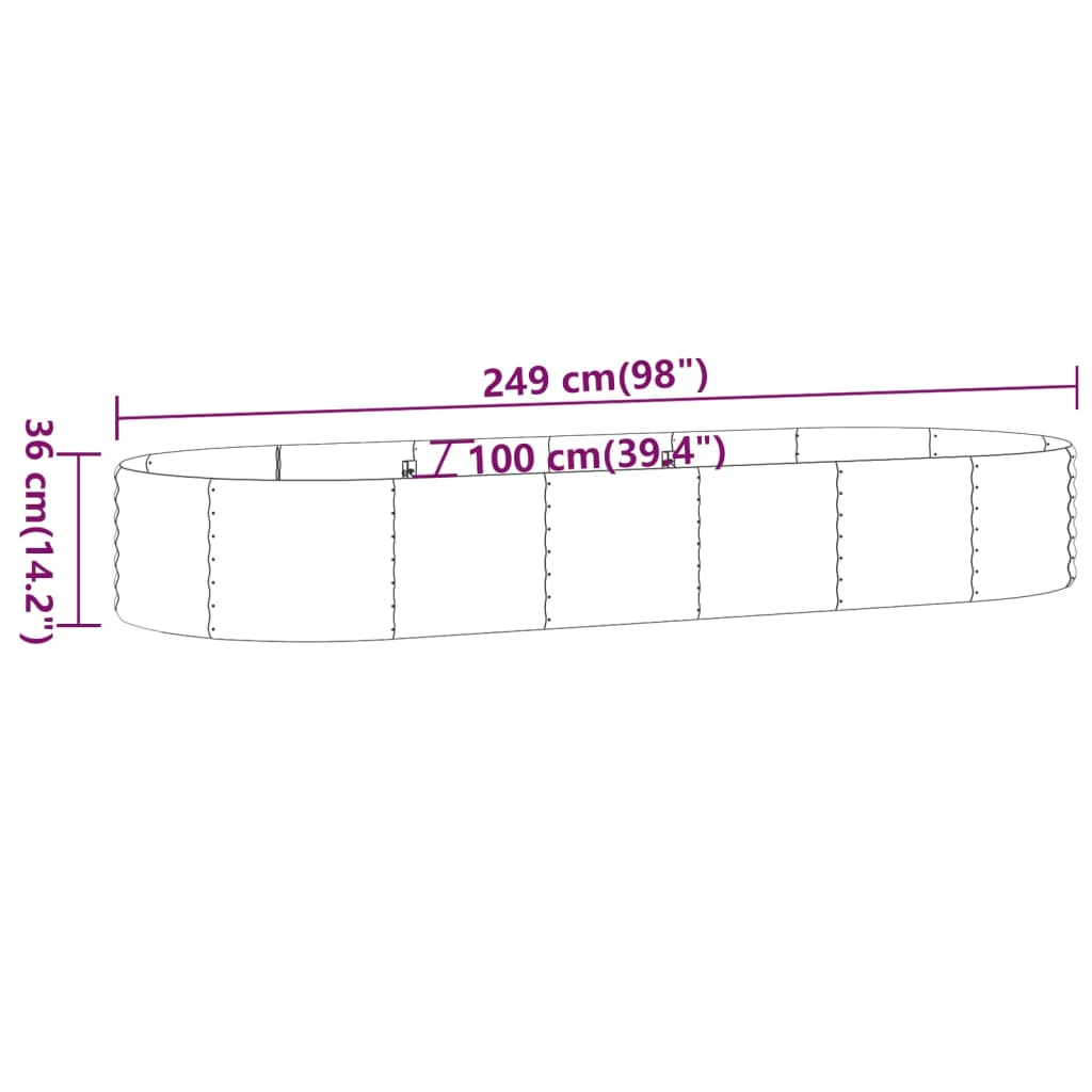 Puutarhakukkalaatikko jauhemaalattu teräs 249x100x36 cm hopea - Sisustajankoti.fi