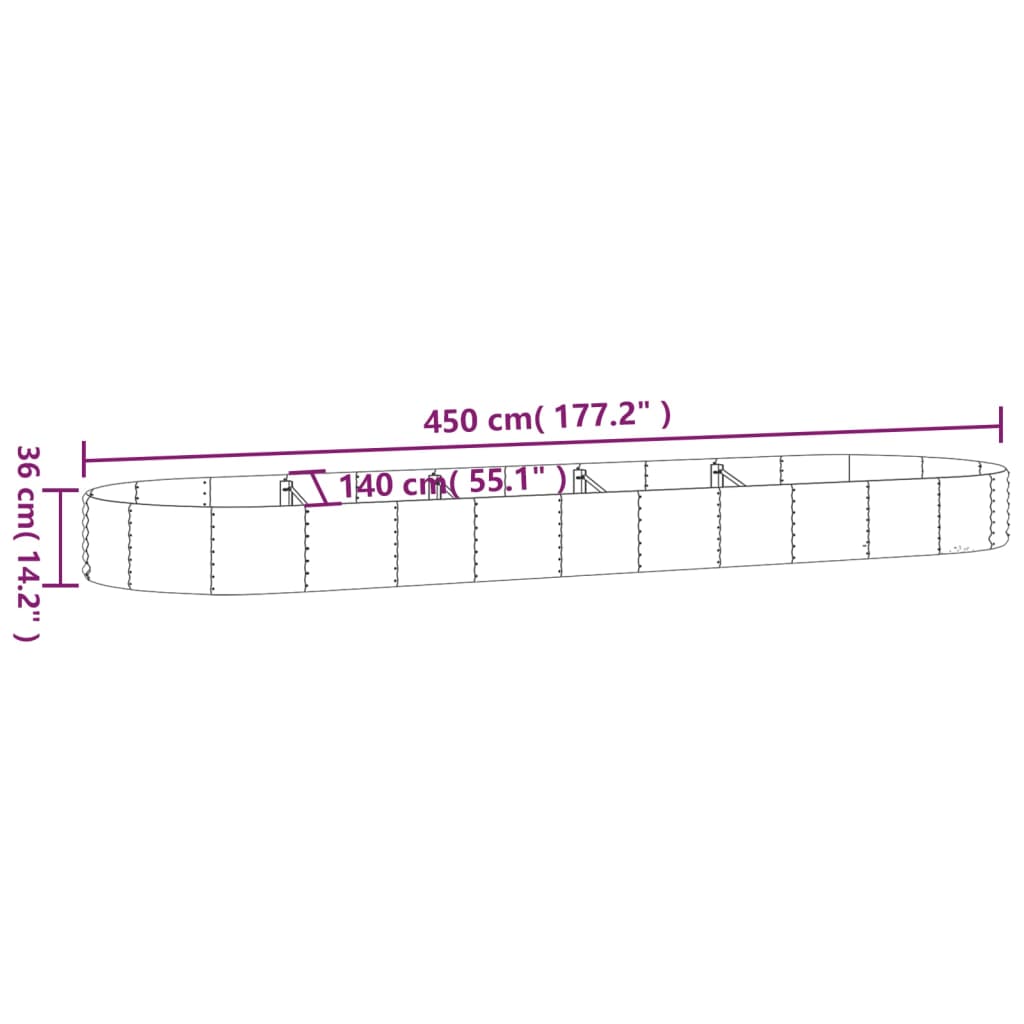 Puutarhakukkalaatikko jauhemaalattu teräs 450x140x36 cm antras. - Sisustajankoti.fi