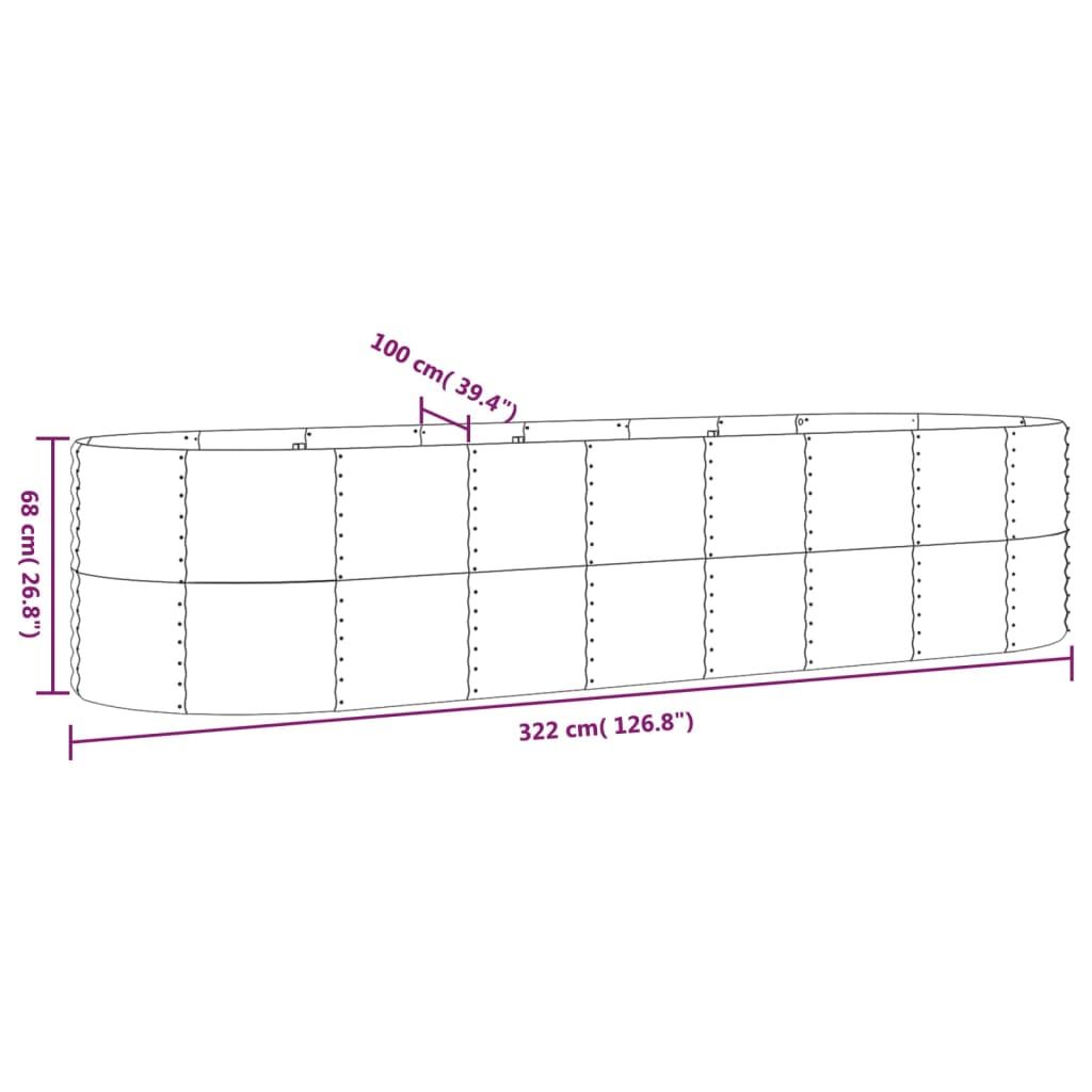 Puutarhakukkalaatikko jauhemaalattu teräs 322x100x68 cm ruskea - Sisustajankoti.fi