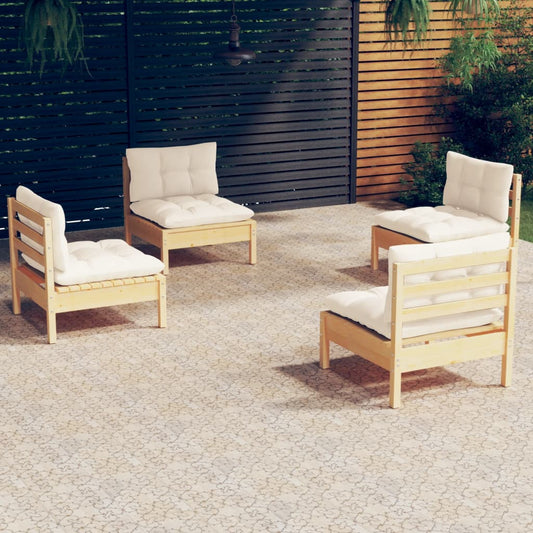 4-osainen Puutarhasohvasarja kermanväriset tyynyt mänty - Sisustajankoti.fi