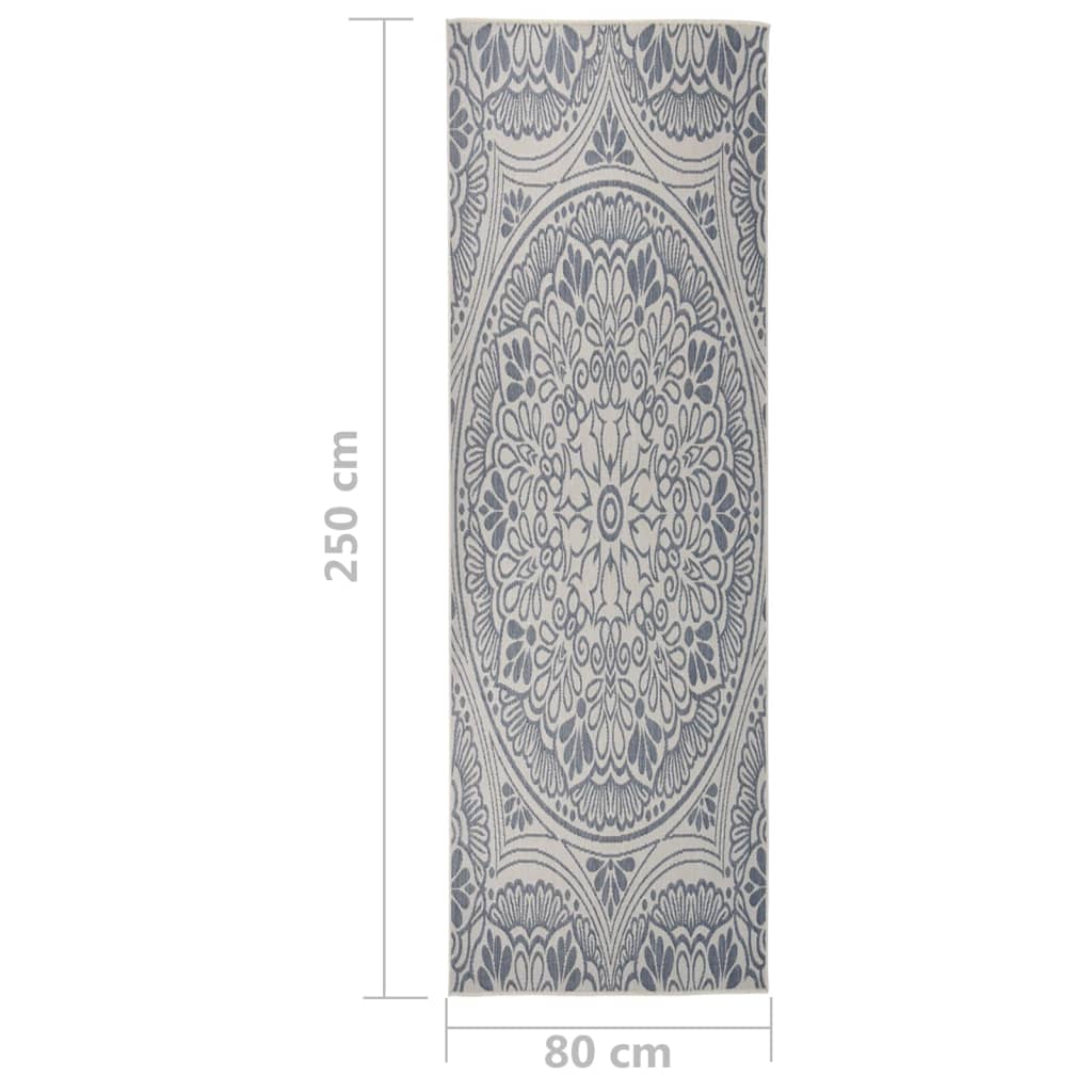 Ulkomatto Flatweave 80x250 cm sininen kuvio - Sisustajankoti.fi