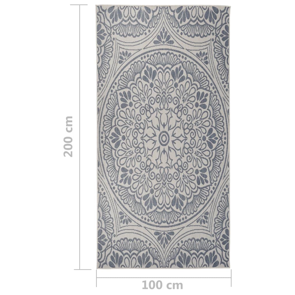 Ulkomatto Flatweave 100x200 cm sininen kuvio - Sisustajankoti.fi