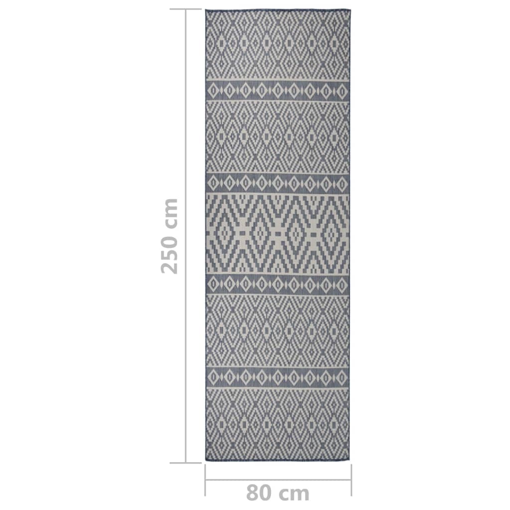 Ulkomatto Flatweave 80x250 cm siniset raidat - Sisustajankoti.fi