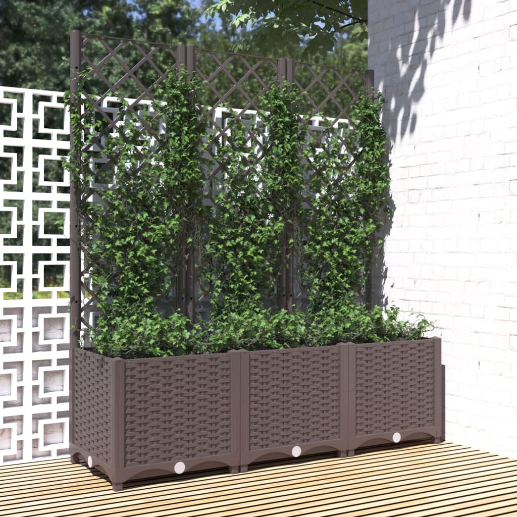 Kukkalaatikko säleiköllä ruskea 120x40x136 cm PP - Sisustajankoti.fi