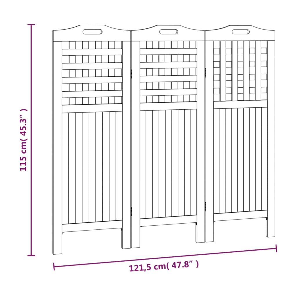 3-paneelinen Tilanjakaja 121,5x2x115 cm täysi akasiapuu - Sisustajankoti.fi