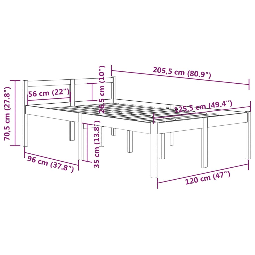 Sängynrunko täysi mänty 120x200 cm - Sisustajankoti.fi