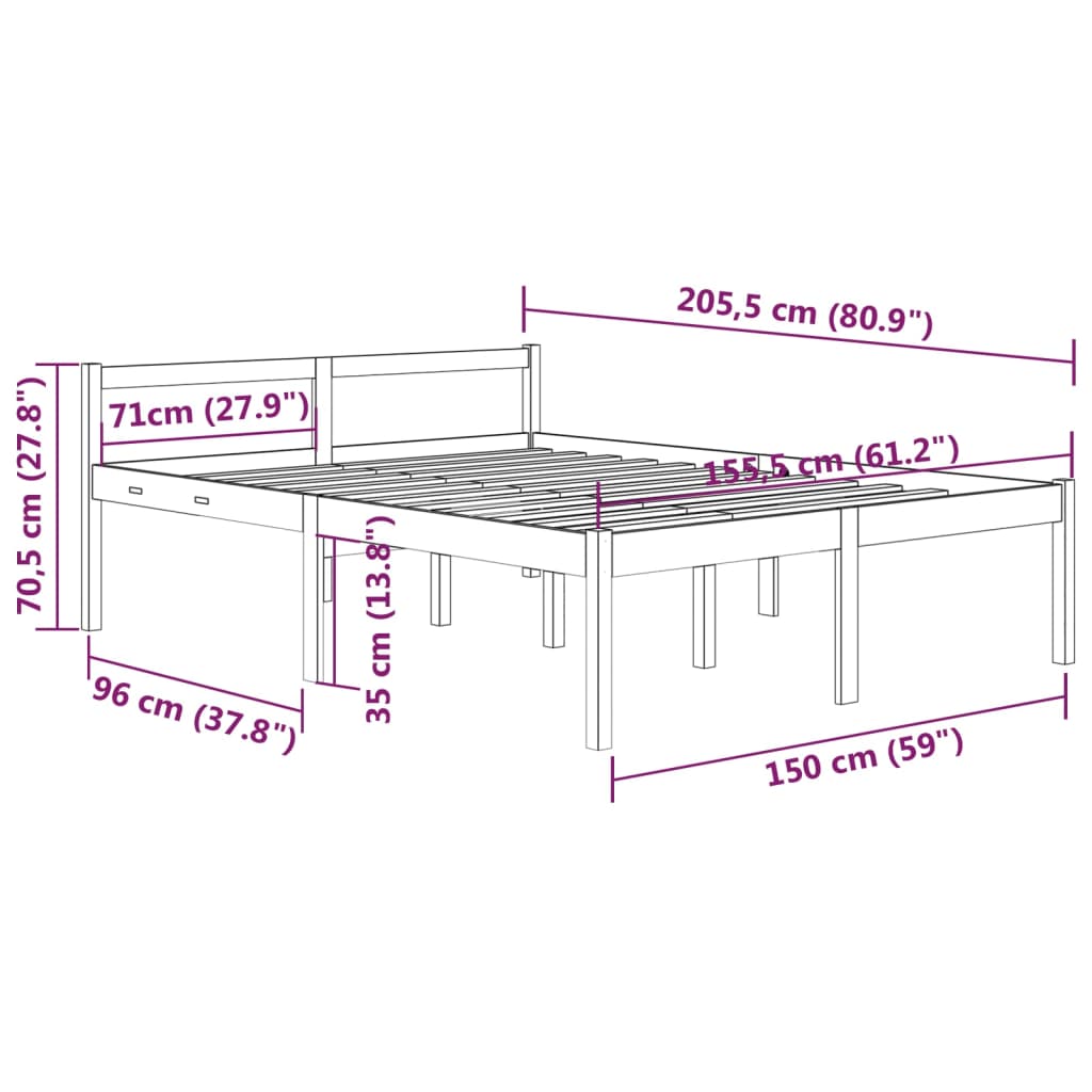 Sängynrunko valkoinen täysi mänty 150x200 cm 5FT King - Sisustajankoti.fi