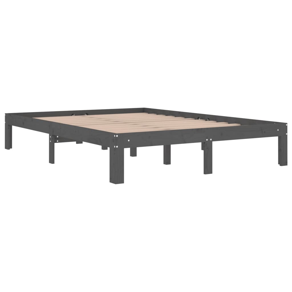 Sängynrunko harmaa täysi puu 135x190 cm 4FT6 Double - Sisustajankoti.fi
