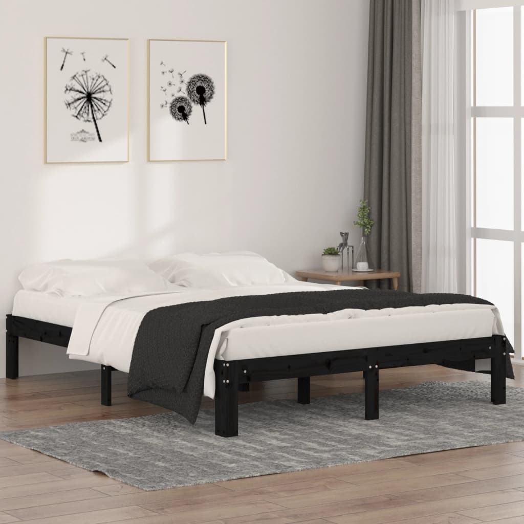 Sängynrunko musta täysi mänty 140x190 cm - Sisustajankoti.fi