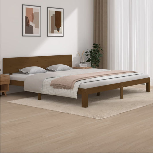 Sängynrunko hunajanruskea täysi mänty 200x200 cm - Sisustajankoti.fi