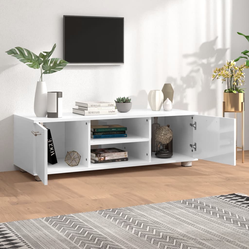 TV-taso korkeakiilto valkoinen 110x40x35 cm tekninen puu - Sisustajankoti.fi