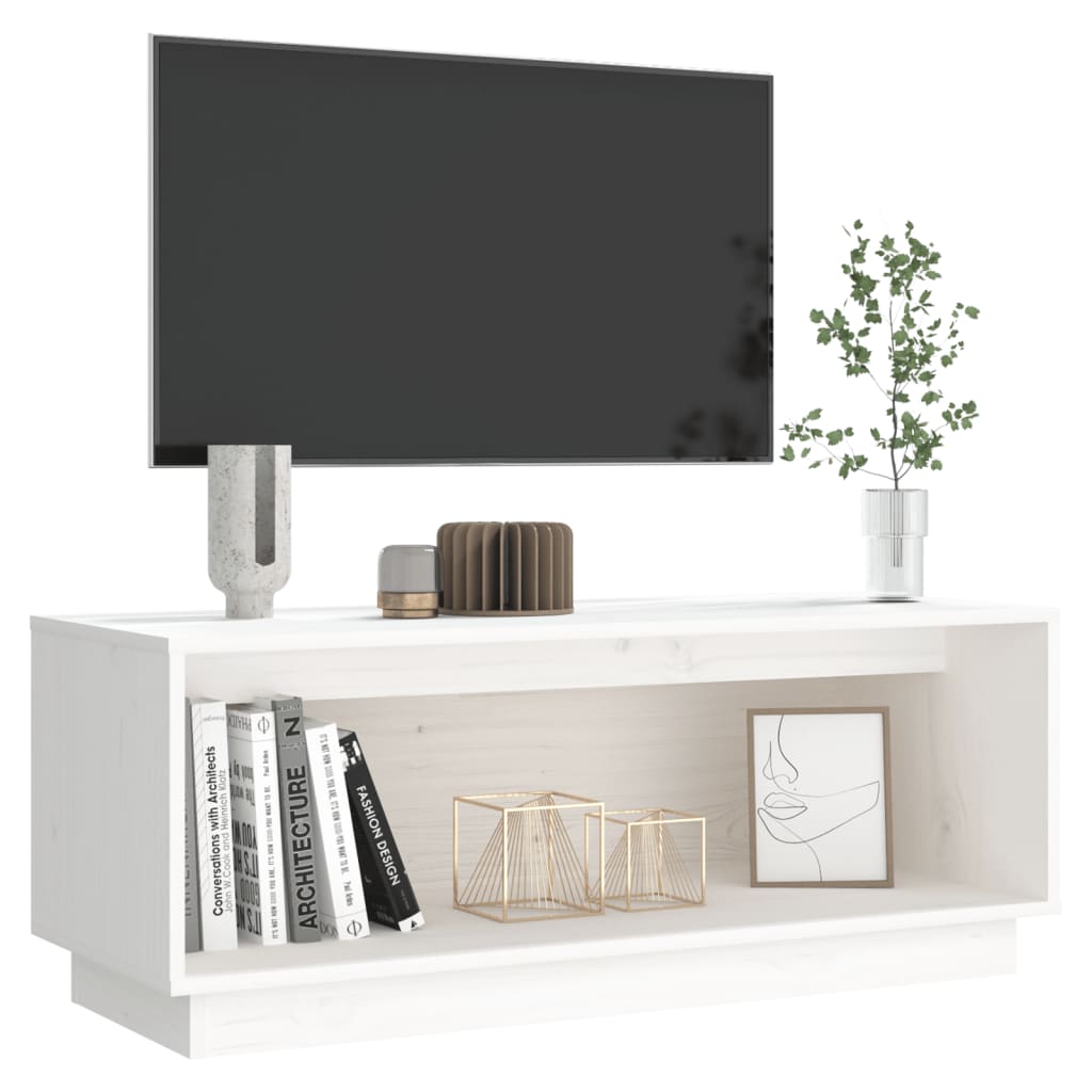 TV-taso valkoinen 90x35x35 cm täysi mänty - Sisustajankoti.fi