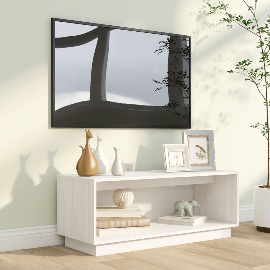 TV-taso valkoinen 90x35x35 cm täysi mänty - Sisustajankoti.fi