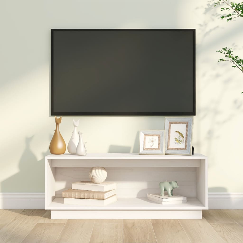TV-taso valkoinen 90x35x35 cm täysi mänty - Sisustajankoti.fi