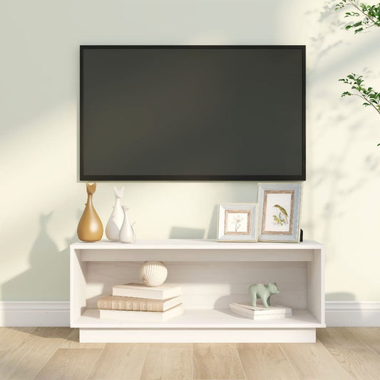 TV-taso valkoinen 90x35x35 cm täysi mänty - Sisustajankoti.fi