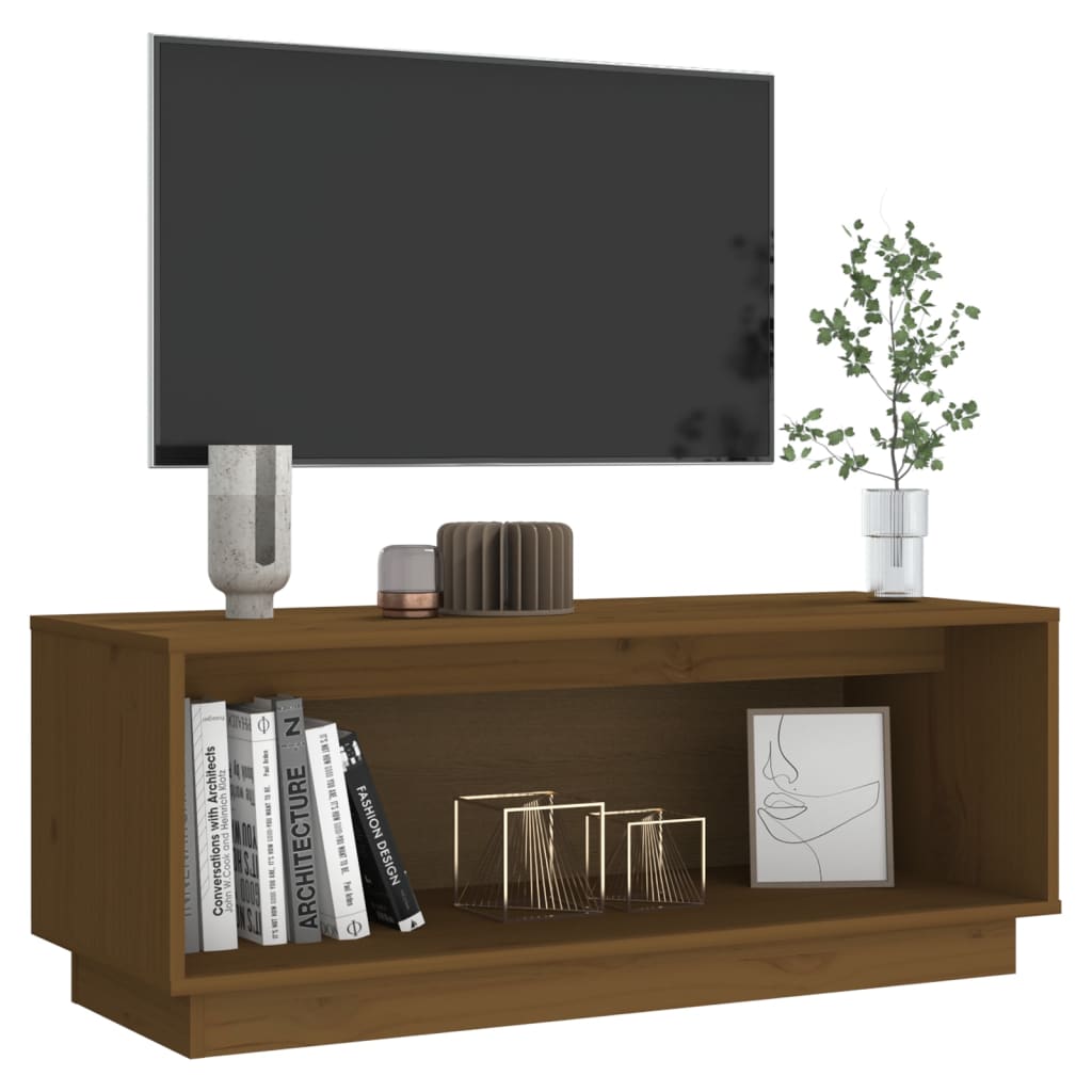 TV-taso hunajanruskea 90x35x35 cm täysi mänty - Sisustajankoti.fi