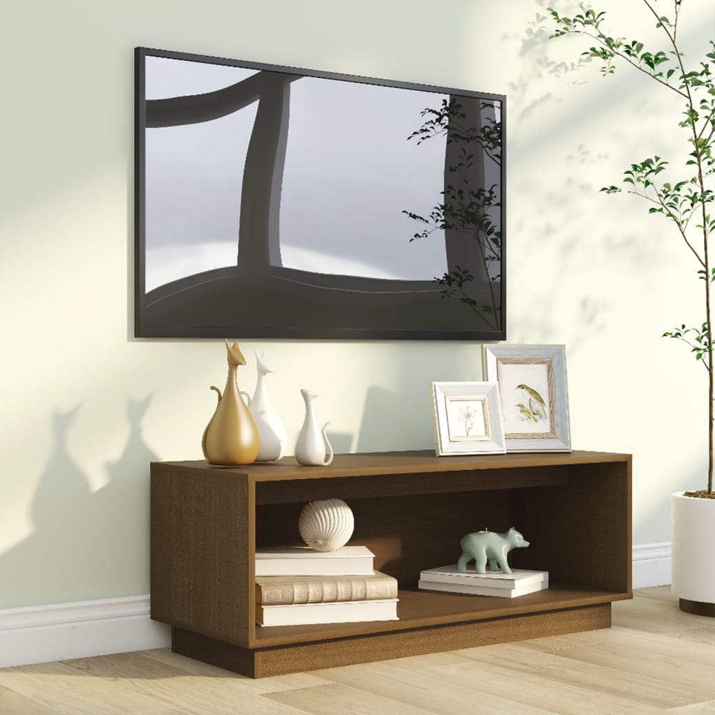 TV-taso hunajanruskea 90x35x35 cm täysi mänty - Sisustajankoti.fi
