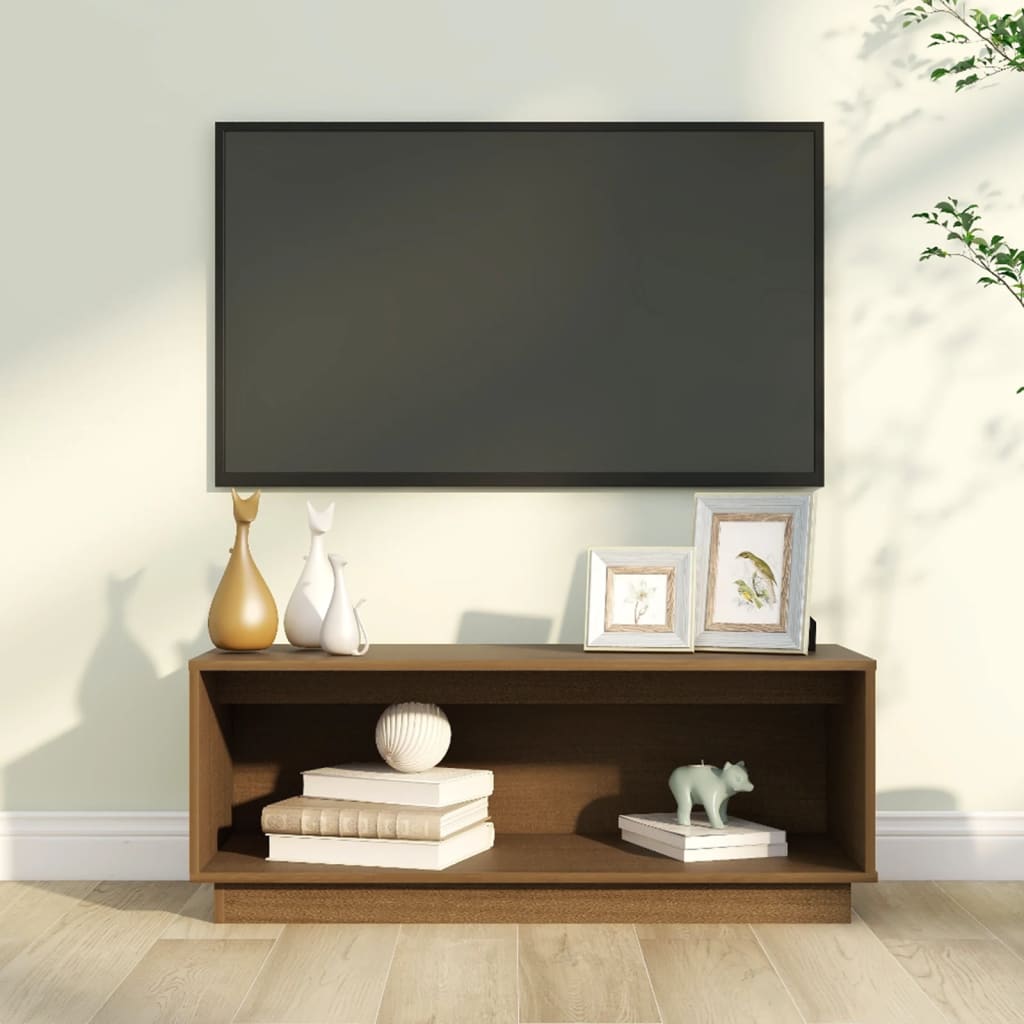 TV-taso hunajanruskea 90x35x35 cm täysi mänty - Sisustajankoti.fi