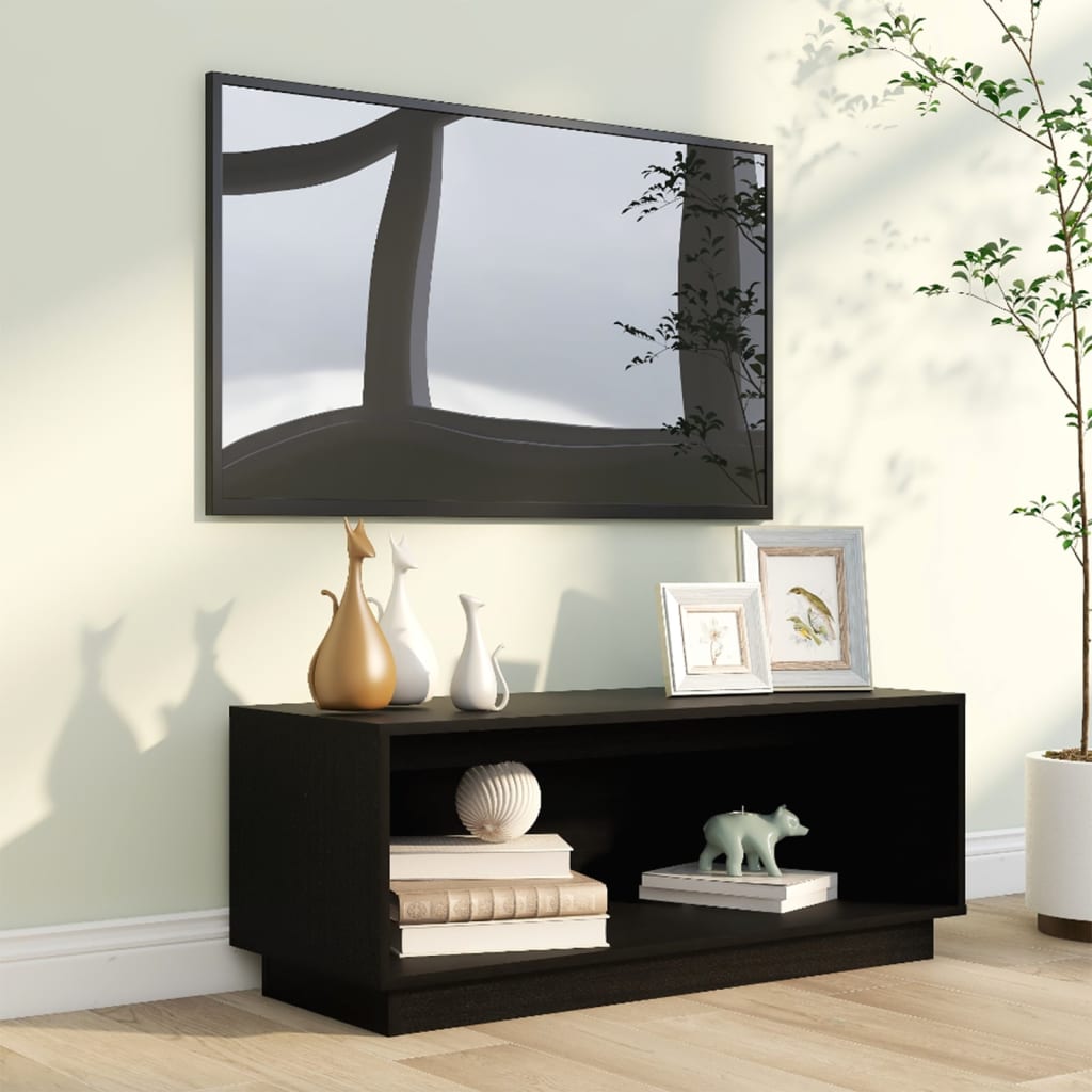 TV-taso musta 60x35x35 cm täysi mänty - Sisustajankoti.fi