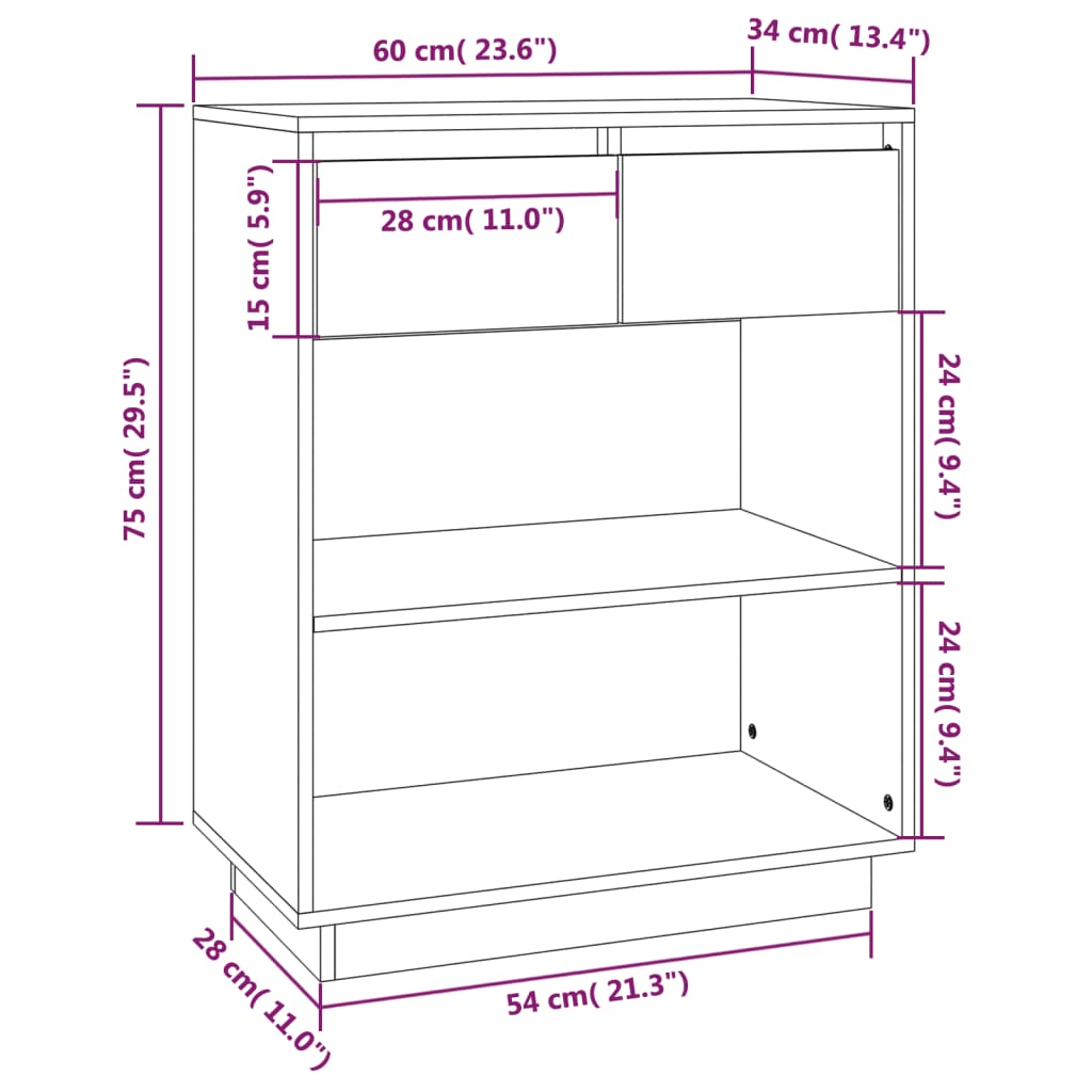 Konsolikaappi harmaa 60x34x75 cm täysi mänty - Sisustajankoti.fi