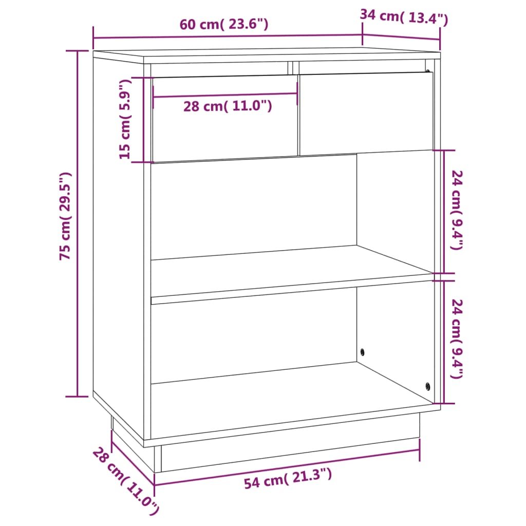 Konsolikaappi hunajanruskea 60x34x75 cm täysi mänty - Sisustajankoti.fi