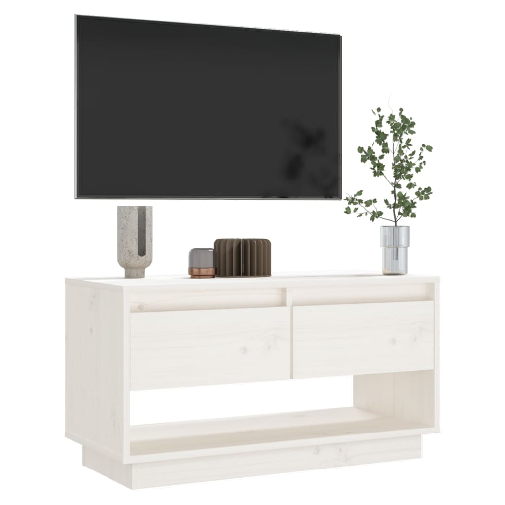 TV-taso valkoinen 74x34x40 cm täysi mänty - Sisustajankoti.fi